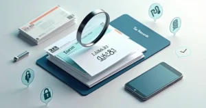 Concept illustration of ITIN search with magnifying glass over tax documents and digital icons