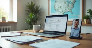 Person applying for ITIN online at a tidy home office desk with laptop and passport