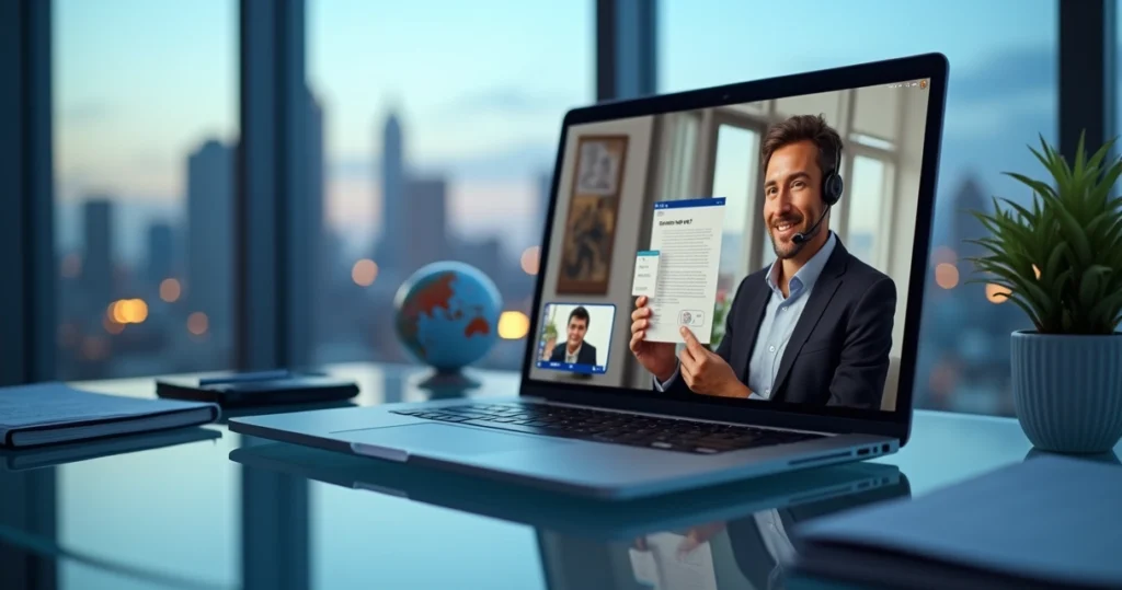 IRS authorized agent guiding a client through an ITIN application on a video call