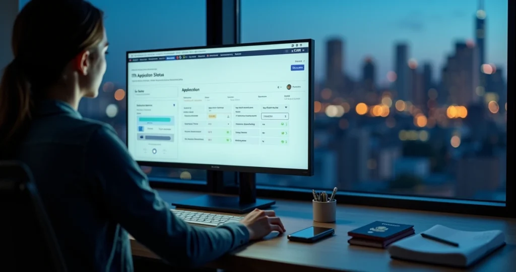 International applicant viewing ITIN application status timeline on large screen